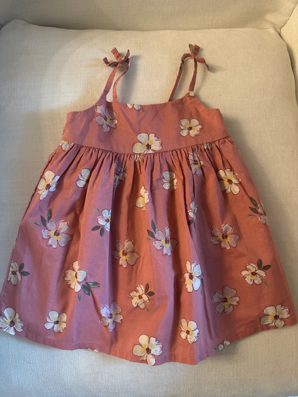 Girls' Pink Floral Tie-Shoulder Sundress